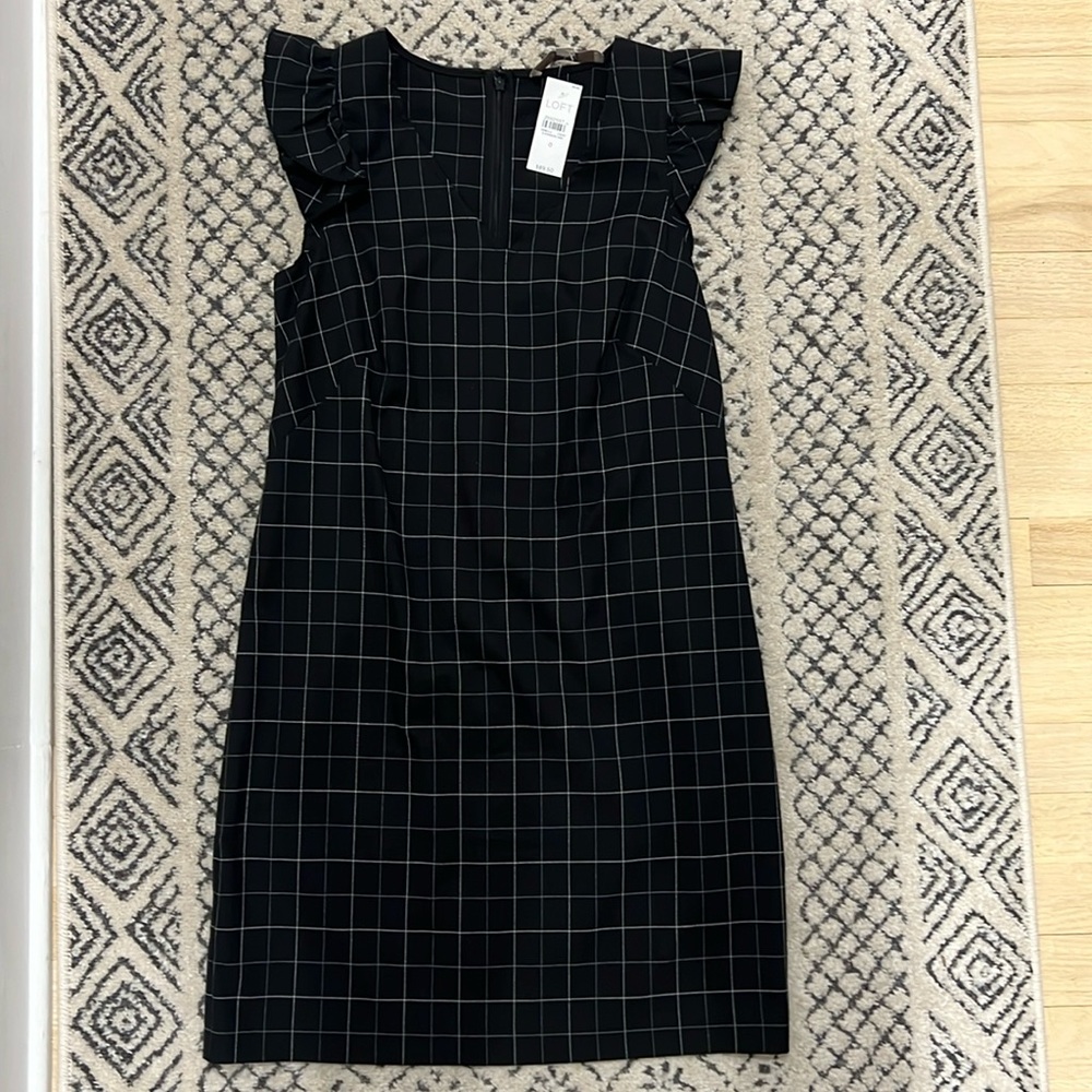 Loft frill sleeve black check dress
